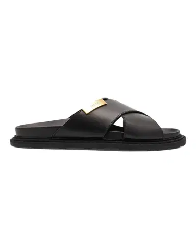 MOSCHINO Men's Crisscross Leather Slide Sandals | Thumbnail 1 MOSCHINO Men's Crisscross Leather Slide Sandals | Thumbnail 1