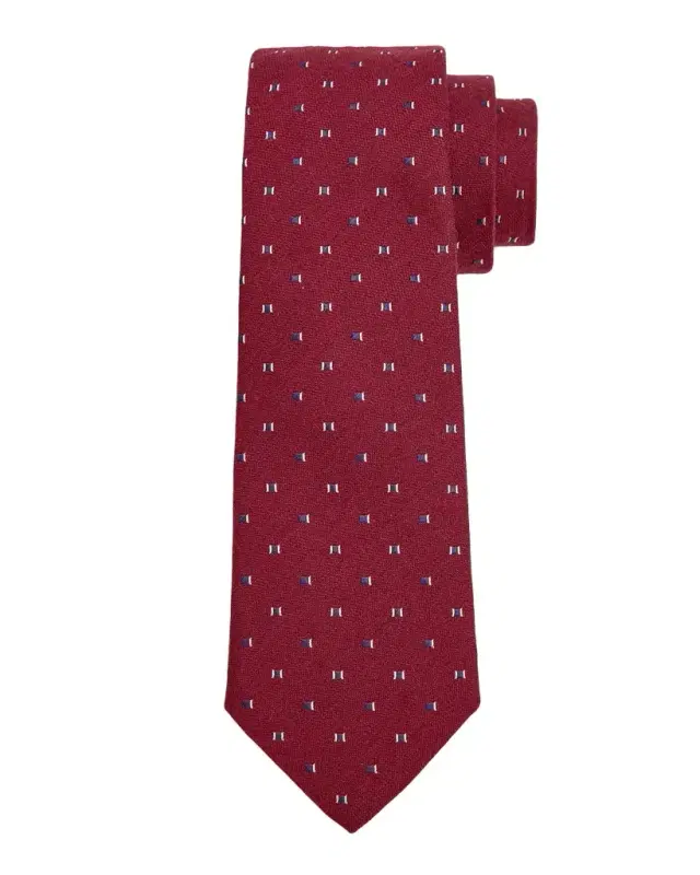 Men 's Bordeaux Micro-Jacquard Silk and Wool Tie
