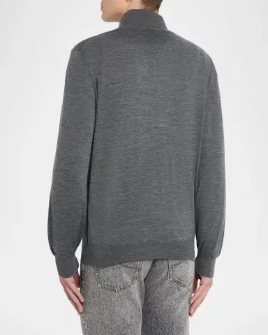 Brunello Cucinelli Men's Wool-Cashmere Half Zip Pullover Sweater | Thumbnail 2 Brunello Cucinelli Men's Wool-Cashmere Half Zip Pullover Sweater | Thumbnail 2