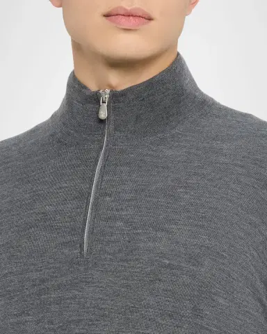 Brunello Cucinelli Men's Wool-Cashmere Half Zip Pullover Sweater | Thumbnail 4 Brunello Cucinelli Men's Wool-Cashmere Half Zip Pullover Sweater | Thumbnail 4