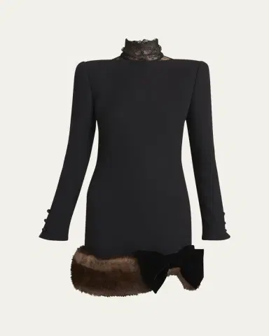 Valentino Garavani Turtleneck Long-Sleeve Sheep Shearling-Trim Mini Dress | Thumbnail 5