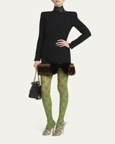 Valentino Garavani Turtleneck Long-Sleeve Sheep Shearling-Trim Mini Dress | Thumbnail 6