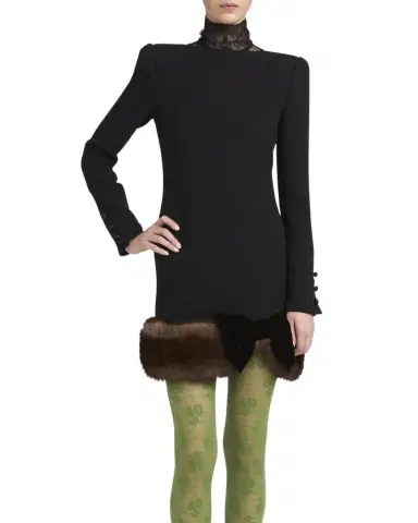 Valentino Garavani Turtleneck Long-Sleeve Sheep Shearling-Trim Mini Dress | Thumbnail 1
