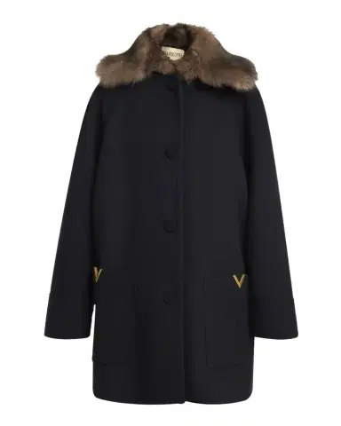 Valentino Garavani Sheep Shearling Collar Single-Breasted Wool Coat | Thumbnail 1 Valentino Garavani Sheep Shearling Collar Single-Breasted Wool Coat | Thumbnail 1