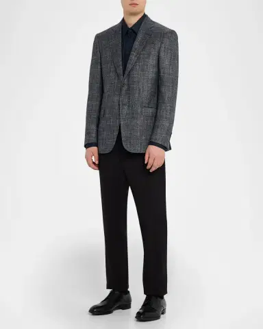 Emporio Armani Men's G Line Blurred Plaid Wool Sports Jacket | Thumbnail 2 Emporio Armani Men's G Line Blurred Plaid Wool Sports Jacket | Thumbnail 2