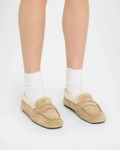 Miu Miu Shearling Lined Suede Penny Loafers | Thumbnail 2 Miu Miu Shearling Lined Suede Penny Loafers | Thumbnail 2