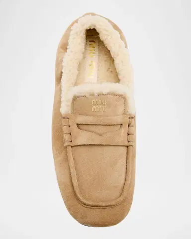 Miu Miu Shearling Lined Suede Penny Loafers | Thumbnail 6 Miu Miu Shearling Lined Suede Penny Loafers | Thumbnail 6
