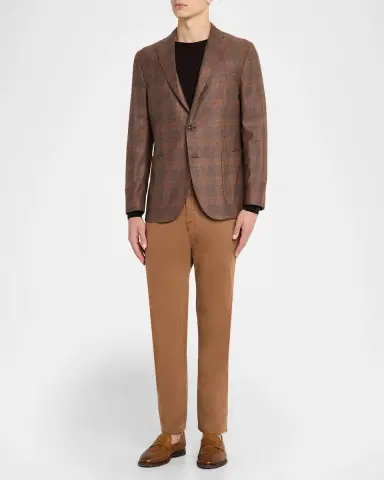 Boglioli Men 's Wool, Silk, and Linen Plaid Two-Button Blazer | Thumbnail 2