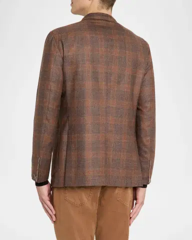 Boglioli Men 's Wool, Silk, and Linen Plaid Two-Button Blazer | Thumbnail 3