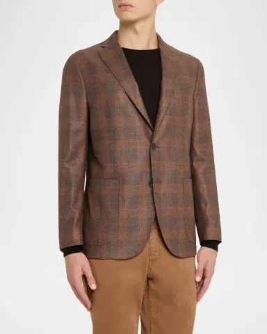 Boglioli Men 's Wool, Silk, and Linen Plaid Two-Button Blazer | Thumbnail 4