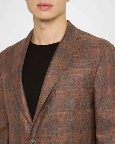 Boglioli Men 's Wool, Silk, and Linen Plaid Two-Button Blazer | Thumbnail 5