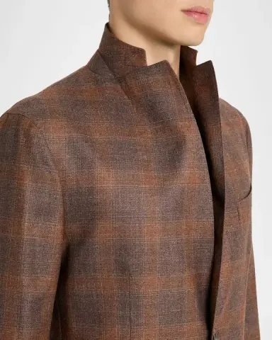 Boglioli Men 's Wool, Silk, and Linen Plaid Two-Button Blazer | Thumbnail 7