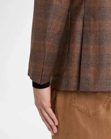 Boglioli Men 's Wool, Silk, and Linen Plaid Two-Button Blazer | Thumbnail 8