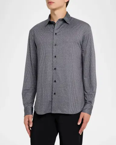 Emporio Armani Men's Geometric Stretch Sport Shirt | Thumbnail 4