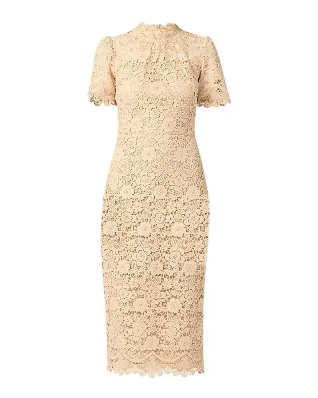 Shoshanna Vivienne Scalloped Floral Lace Midi Dress