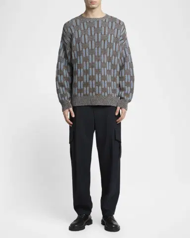 Giorgio Armani Men's Basketweave Wool Crewneck Sweater | Thumbnail 2