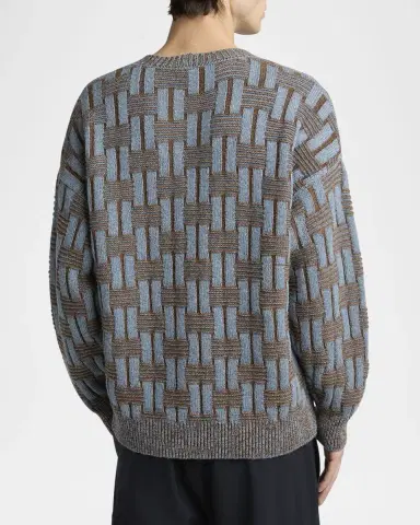 Giorgio Armani Men's Basketweave Wool Crewneck Sweater | Thumbnail 3