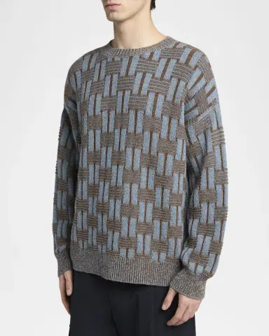 Giorgio Armani Men's Basketweave Wool Crewneck Sweater | Thumbnail 4