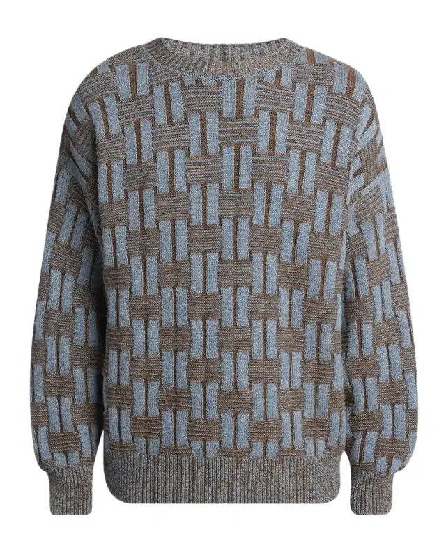 Men 's Basketweave Wool Crewneck Sweater