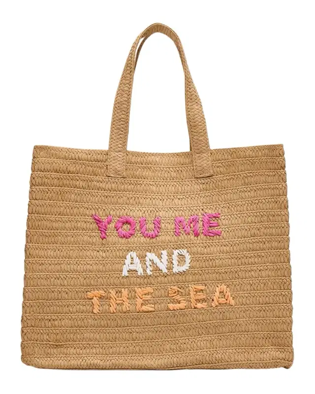 BTB Los Angeles You Me And The Sea Woven Straw Tote Bag