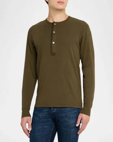 TOM FORD Men's Ribbed Long-Sleeve Henley Tee | Thumbnail 3