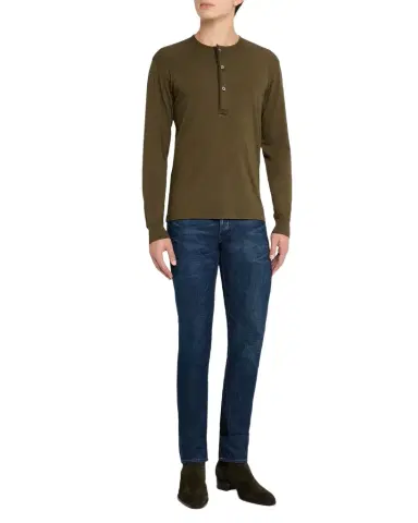 TOM FORD Men's Ribbed Long-Sleeve Henley Tee | Thumbnail 1