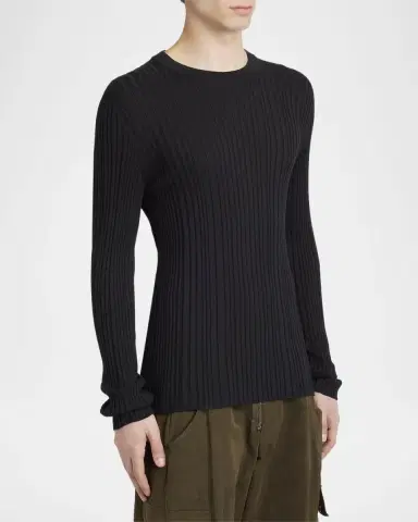 Dolce & Gabbana Men 's Silk and Cotton Ribbed Crewneck Sweater | Thumbnail 3