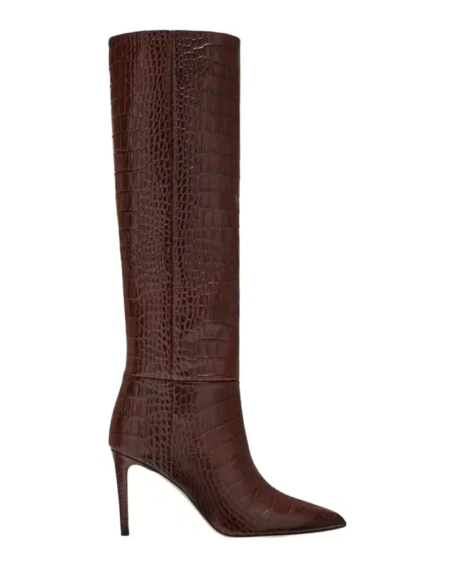 Croc-Embossed Leather Stiletto Boots