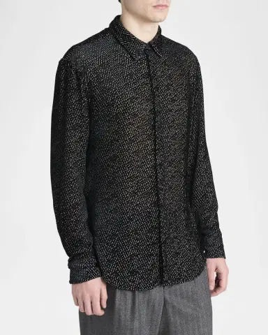 Giorgio Armani Men's Diagonal-Woven Viscose Dress Shirt | Thumbnail 3 Giorgio Armani Men's Diagonal-Woven Viscose Dress Shirt | Thumbnail 3