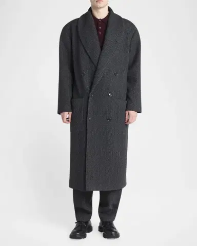 Giorgio Armani Men's Cashmere Herringbone Double-Breasted Overcoat | Thumbnail 2 Giorgio Armani Men's Cashmere Herringbone Double-Breasted Overcoat | Thumbnail 2
