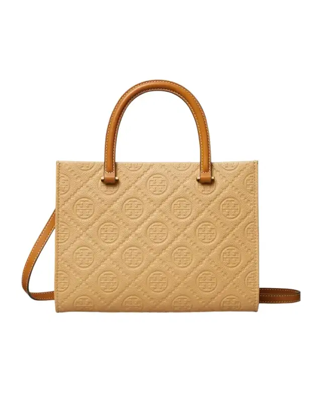 Tory Burch T-Monogram Pebble Leather Square Tote Bag