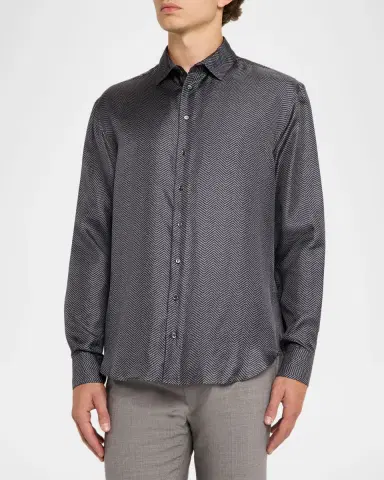Giorgio Armani Men's Chevron Silk Dress Shirt | Thumbnail 4 Giorgio Armani Men's Chevron Silk Dress Shirt | Thumbnail 4