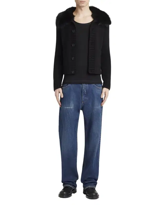 Men 's Shearling-Collar Wool Jacket