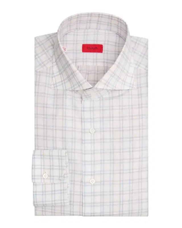 Isaia Men 's Graph Check Cotton Spread-Collar Dress Shirt