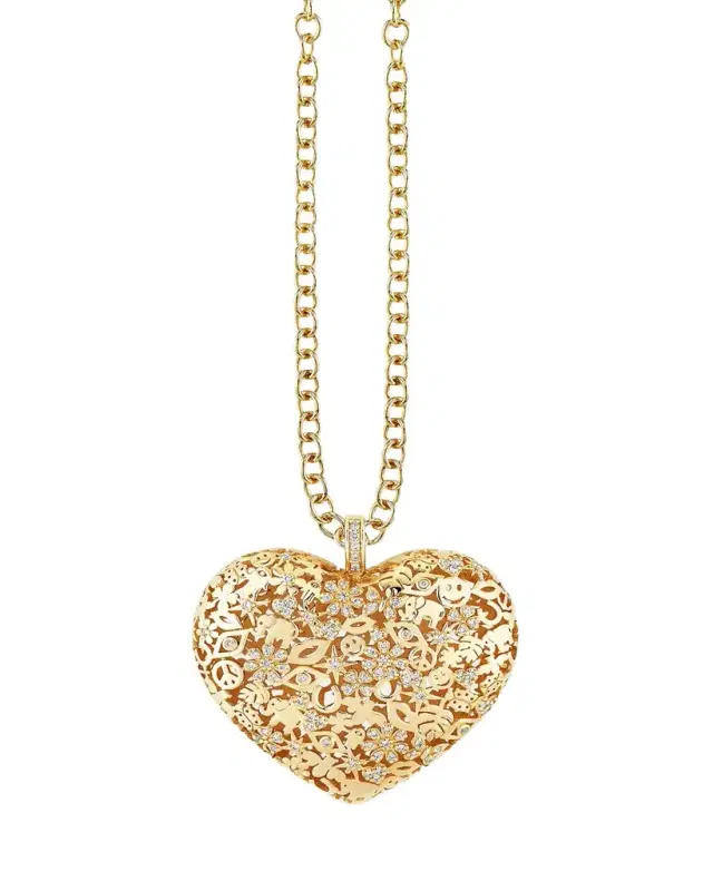 XL Pave Puffy Icon Wallpaper Heart Charm Necklace