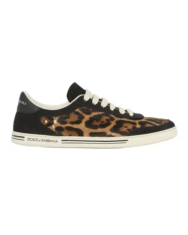 Leopard Calf Hair and Suede Low-Top Sneakers