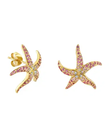Sydney Evan 14K Pave Starfish Stud Earrings with Pink Sapphires | Thumbnail 1 Sydney Evan 14K Pave Starfish Stud Earrings with Pink Sapphires | Thumbnail 1