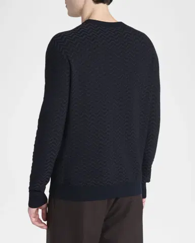 Giorgio Armani Men's Chevron Wool-Stretch Crewneck Sweater | Thumbnail 3 Giorgio Armani Men's Chevron Wool-Stretch Crewneck Sweater | Thumbnail 3