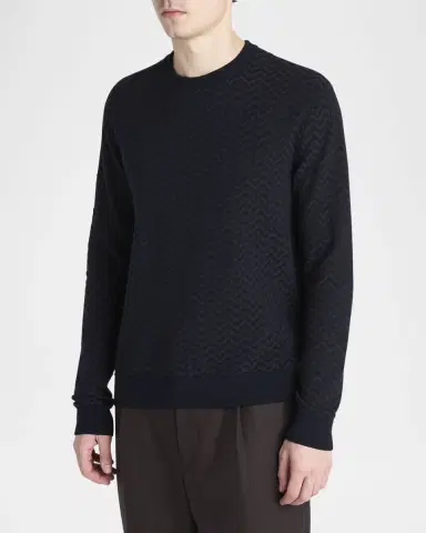 Giorgio Armani Men's Chevron Wool-Stretch Crewneck Sweater | Thumbnail 4 Giorgio Armani Men's Chevron Wool-Stretch Crewneck Sweater | Thumbnail 4