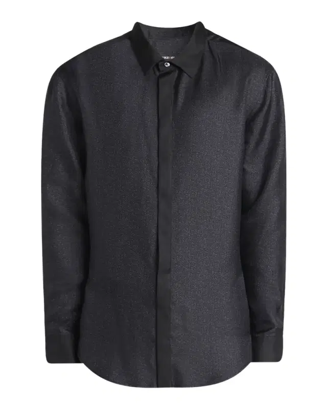 Men 's Silk Twill Micro-Diagonal Placket Dress Shirt