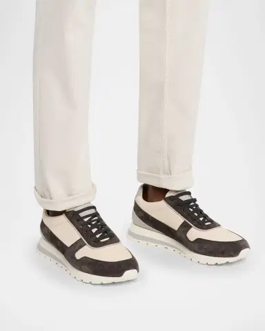 Brunello Cucinelli Men 's Washed Suede and Calfskin Runner Sneakers | Thumbnail 2