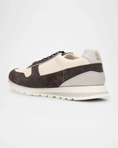 Brunello Cucinelli Men 's Washed Suede and Calfskin Runner Sneakers | Thumbnail 4