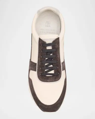 Brunello Cucinelli Men 's Washed Suede and Calfskin Runner Sneakers | Thumbnail 6