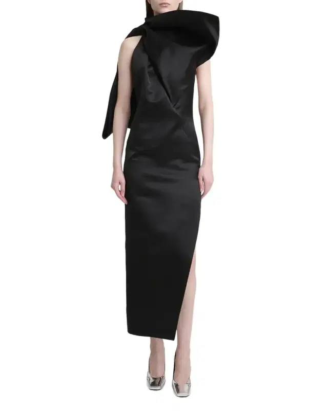 Big Bow Satin Backless Halter Midi Dress