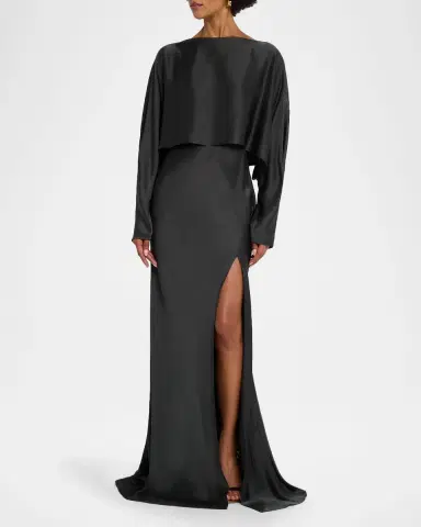 LAPOINTE Dolman-Sleeve Satin Cape Gown | Thumbnail 2 LAPOINTE Dolman-Sleeve Satin Cape Gown | Thumbnail 2