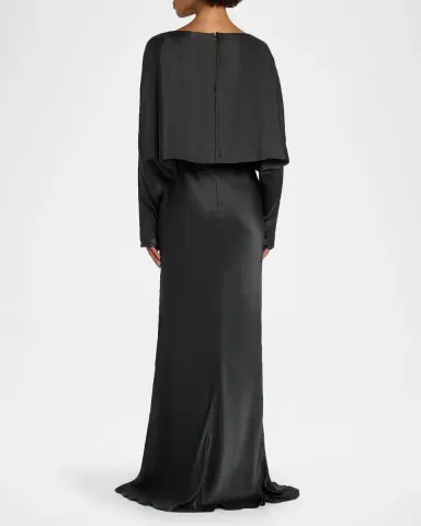 LAPOINTE Dolman-Sleeve Satin Cape Gown | Thumbnail 3 LAPOINTE Dolman-Sleeve Satin Cape Gown | Thumbnail 3