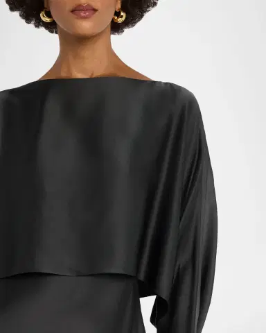 LAPOINTE Dolman-Sleeve Satin Cape Gown | Thumbnail 5 LAPOINTE Dolman-Sleeve Satin Cape Gown | Thumbnail 5