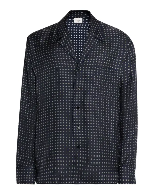 Saint Laurent Men 's Silk Micro-Medallion Long-Sleeve Pajama Shirt