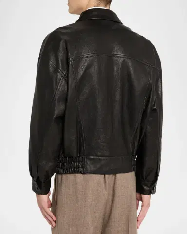Saint Laurent Men's Grained Leather Blouson Jacket | Thumbnail 3 Saint Laurent Men's Grained Leather Blouson Jacket | Thumbnail 3