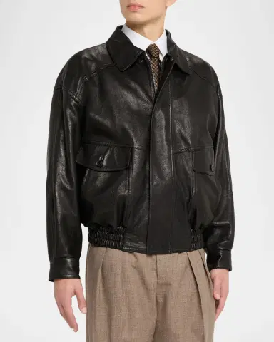 Saint Laurent Men's Grained Leather Blouson Jacket | Thumbnail 4 Saint Laurent Men's Grained Leather Blouson Jacket | Thumbnail 4